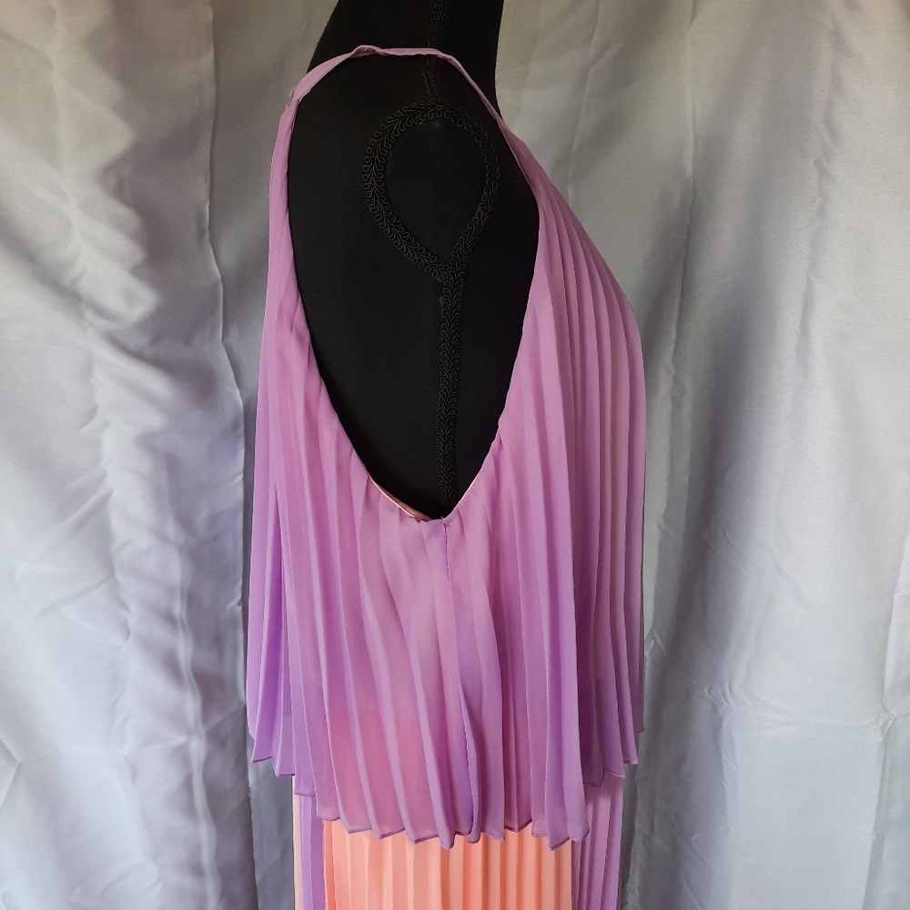 Cato Maxi Dress Womens 18-20 Peach Lavender Halter Neck Pleated Layered Lined - Picture 10 of 14